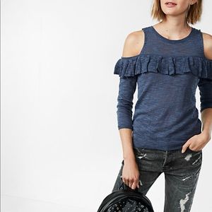 Express Ruffle Cold Shoulder Sweater